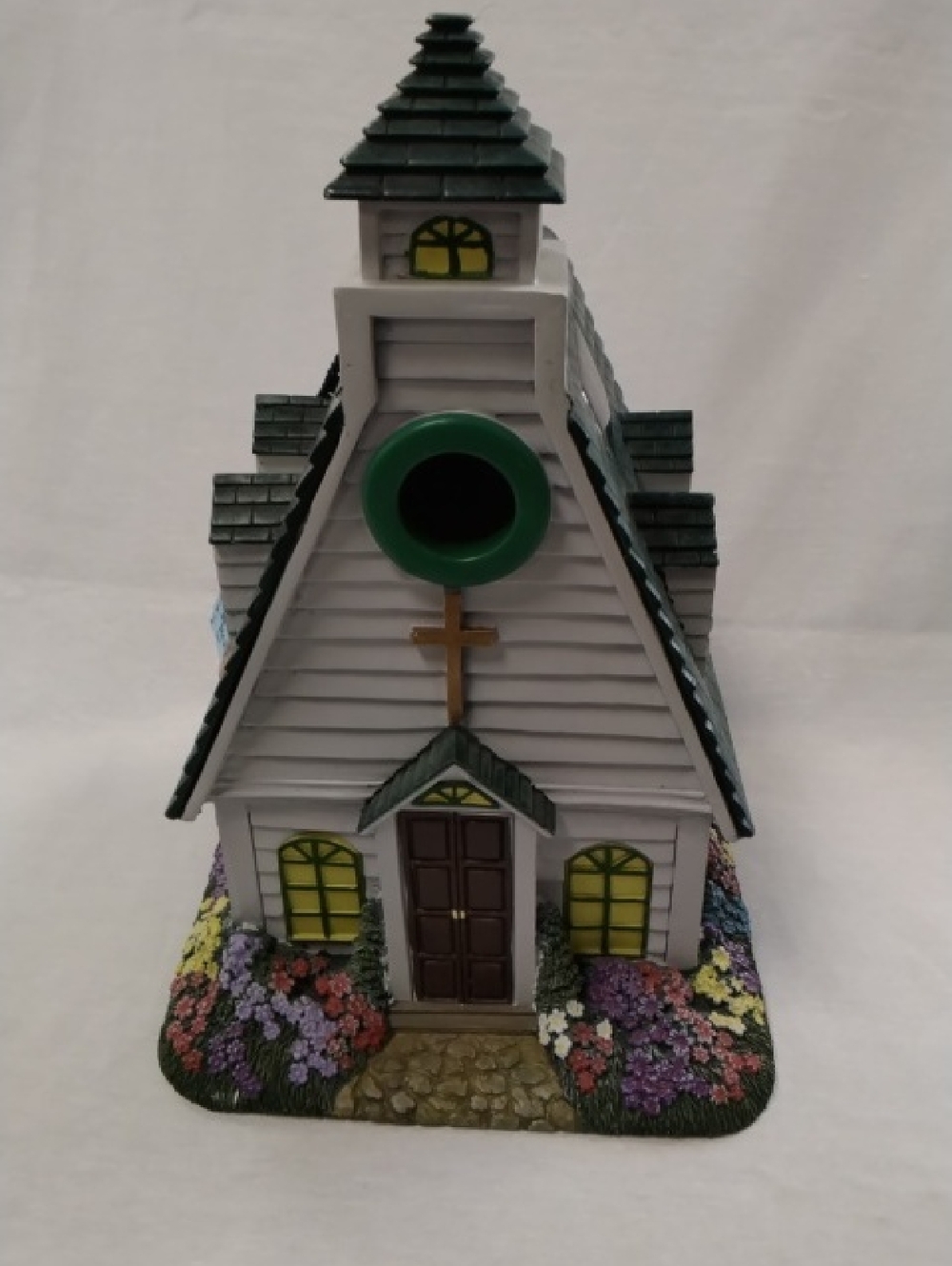 Thomas Kinkade Green and Black Cozy Chapel Birdhouse Back Panel